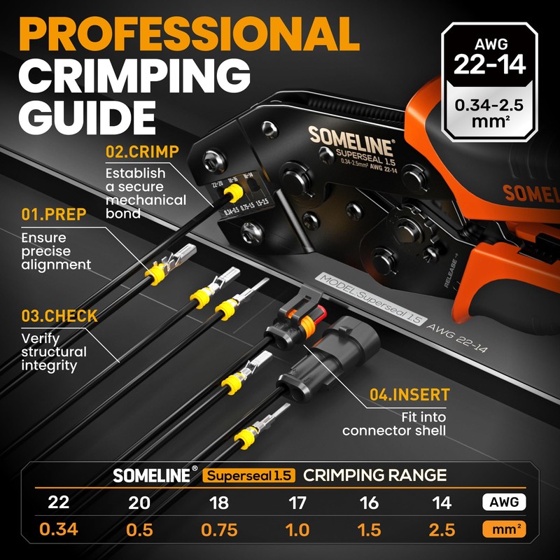 SOMELINE Waterproof Automotive Connector Crimping Tool Kit, 1/2/3/4/5 Pin Waterproof