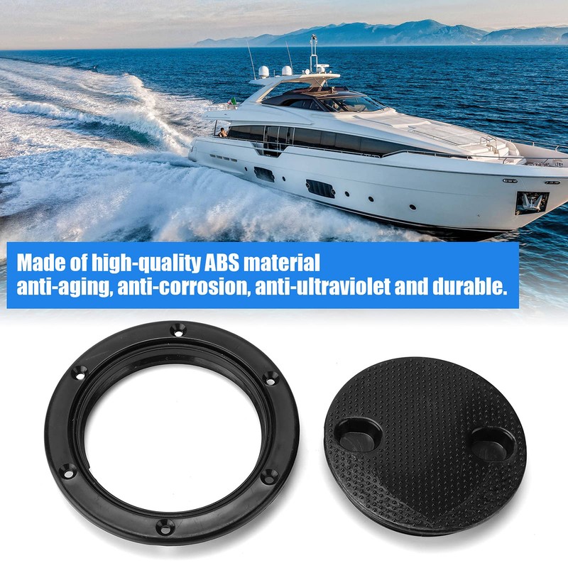 Boat Hatch Deck Plate, 4in Black Round Non Slip Inspection
