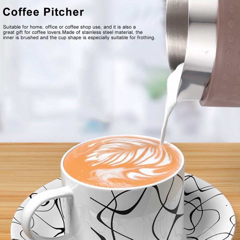 350ml Stainless Steel Milk Frothing Cup Anti-Scald Silicone Coffee Pitcher