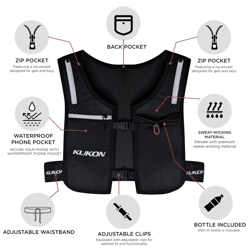 KUKON LED Running Vest - Adjustable Reflective Unisex Vest with