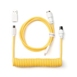 Keychron Custom Coiled Aviator Cable, Yellow, 5-Pin (GX12) Detachable Metal Connector, USB-C to USB-C with USB-A Adapter, Durable Braided Cable for Mechanical Keyboards, Charging & Data Transfer