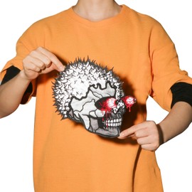 Large Skull Iron-On Patch Embroidered Applique Badge, Bold Spiky Design with 3D Bloodshot Eyes, Perfect for Punk Jackets, Backpacks, Goth DIY Crafts and Edgy Fashion Enthusiasts (8.58x9.25 Inches)