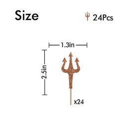 24PCS Trident Cupcake Toppers, Devil's Pitchfork Cupcake Toppers, Trident Cupcake Picks for Baby Shower, Fantasy Themed Birthday Party Decoration - Brown Glitter