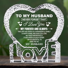 K-MLICE Gifts for Husband from Wife, to My Husband Fathers Day Crystal Gifts for Husband Heart-Shaped Keepsake Gifts for Men Christmas Valentines Birthday Anniversary Wedding Gifts for Him