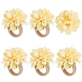 CRASPIRE 6Pcs Flower Napkin Rings Wedding Yellow Artificial Floral Napkin Rings Holder Burlap Cord Buckle Handmade Loop Bionic Twine Dinner Table Decor