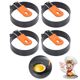 Pack of 4 Fried Egg Moulds, Stainless Steel Round Pancake Mould Egg Ring, Non-Stick Omelette Mould with Anti-scalding Folding Handles, Pancake Mould for Omelette Mcmuffin Sandwiches Meatloaf