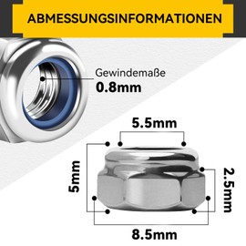 Pack of 30 Hex Nuts M5, Locking Nuts Stainless Steel A2 V2A, Self-Locking Nuts, Stop Nuts, Lock Nuts Set