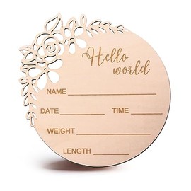 Hello World Newborn Sign for Hospital - Wooden Baby Announcement Sign - Baby Name Sign