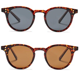 Pro Acme Trendy Polarized Sunglasses for Women Men Retro Small Round Sunglasse 2 Pack(Leopard Gray + Leopard Brown)