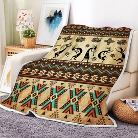 Southwestern Throw Blanket, Aztec Throw Blankets, Southwest Native America Throw Blanket, Western Ethnic Tribal Vintage Flannel Blanket, Boho Geometric Retro Blanket for Couch Bed Chair Decor 50X60IN