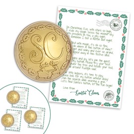 3pk Santa's Missing Button | Large 1.5” Diameter Santa Claus Lost Button and Letter for Christmas Morning | Set of 3 GOLD