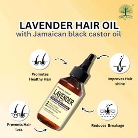 Organic Indus Lavender Oil for Hair, Skin, and Brows | 100% Natural Blend of Lavender Oil and Jamaican Black Castor Oil for Hair Growth, Skin Hydration, and Relaxation | 4fl oz / 118ml Bottle