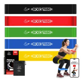 BOLD TRIBE Set de 5 Mini Bandas de Resistencia - Bandas Elásticas para Ejercicio - Fitness, Yoga, Crossfit, Pilates, Gym en Casa - Entrenamiento Piernas, Glúteos y Brazos