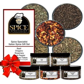 Italian Spice Gift Set - 5 x Plastics (Contains: Basil (1.0 oz), Oregano (1.5 oz.), Rosemary (1.5 oz.), Red Pepper (2.5 oz.), and Black Pepper (3.0 oz.))