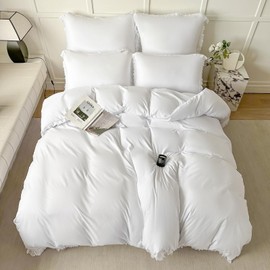 White Duvet Cover Queen Size Boho Tassel Soft Lightweight Microfiber Queen Duvet Cover Queen Bedding Comforter Cover