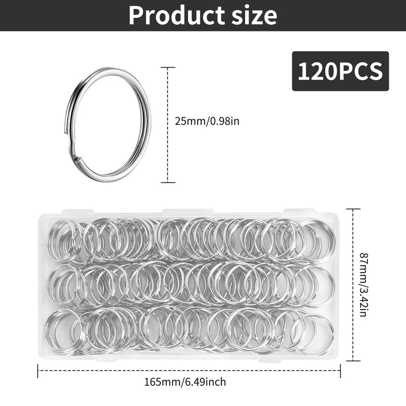 120 Pcs Keyring Rings Split Keyrings, 25mm Key Ring Hoops,