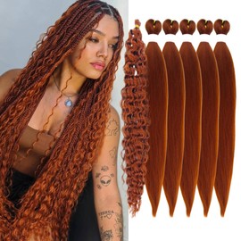 QIANHER Ginger Braiding Hair Boho Braids Pre Stretched Curly Deep Wave Bohemian Braiding Hair Ez Braid Synthetic Knotless Extensions Hairs (#350)
