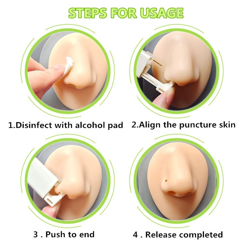 Vessantara 4 Pack Nose Piercing Kit-Disposable Self Nose Piercing Gun