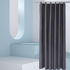 Voarge Two Sizes Shower Curtain for Bathroom, White Narrow Small Anti-Mould, Waterproof, Washable Textile Fabric Bathroom Curtain Bath with 8 Shower Curtain Rings (Dark Grey, 120 x 200 cm)