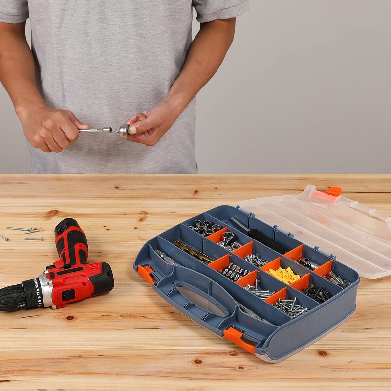 CASOMAN 12-inch Double-Side Hardware Box Storage with 15 Compartments Each