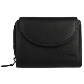 Hill Burry Genuine Leather Unisex Wallet Large Storage Space Zip, black, Vintage