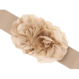 Elerevyo Women's Big Double-Flower Stretchy Belt, Elastic Wide Chunky Waistband Belts for Dress 70x6cm/27.6x2.4 inches(LxW) Khaki