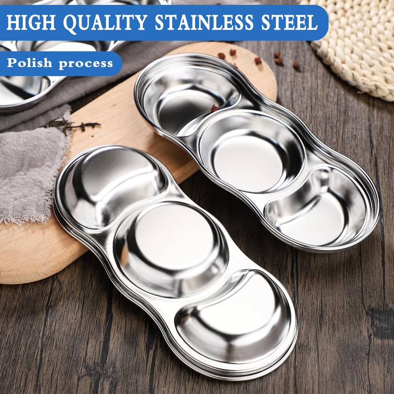 Biioistle Stainless Steel Sauce Dishes 3pcs Sauce Cups 3 Compartment