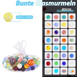 HAKACC Pack of 85 Colourful Glass Marbles, Marbles in a Tinplate Tin Marbles Glass Children's Marble Game Decorative Toy Plant Decoration