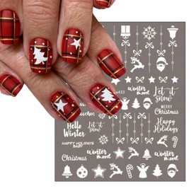 6 Sheets 3D Christmas Snowflake Nail Art Stickers Black White Red Gold Silver Santa Claus Nail Decals Bell Xmas Tree Elk Star Merry Christmas Winter Nail Design Holiday Nail Decoration for Women