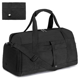 lifwimner Gym Bags for Women Men with Wet & Shoe Compartment, 40L Foldable Travel Duffle Bag, Lightweight Weekender Overnight Duffel Bag for Traveling Sports Gym, A-Black, 40L, Simple