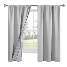 XWZO 100% Blackout Curtains 2 Panels for Bedroom, Thermal Insulated Dual-Layered Curtains Full Room Darkening, Noise Reducing Blackout Drapes Curtains, Silver Grey, W42 x L63
