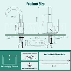 Heyalan RV Bathroom Sink Faucet,Bar Faucets Single Hole,RV Kitchen Restroom Campers Tap with Deck Plate & Drain Stainless Steel 360 Degree Rotation Spout,Polished Chrome,Circular Handle