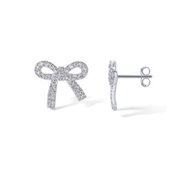 PAVOI Rhodium Plated Cubic Zirconia Bow Stud Earrings for Women | Coquette Earring Pair
