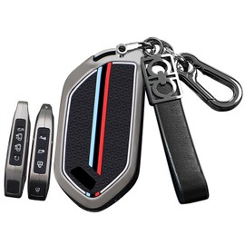 HIBEYO 8 Buttons Key Fob Cover Fit for KIA Sportage R Carnival KX3 Seltos KX5 All New K5 Kia EV9 Picanto 2024 Accessories with Keychains Metal&TPU Material Key Fob Holder-A Keychain Black