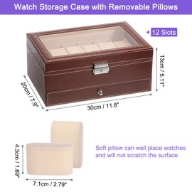 HARFINGTON Multipurpose Watch Box 12 Slots 2 Layers with Clear Top PU Leather Watch Display Case, Watch Box Jewelry Organizer for Men Women, Brown