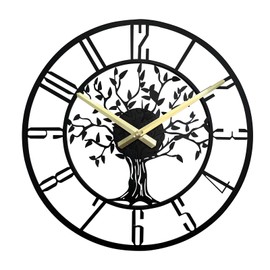 Large Tree Wall Clock, Metal Large Modern Wall Clocks for Living Room, 18 in Oversized Battery Operated Silent Clock for Office,Living Room,Kitchen Decor