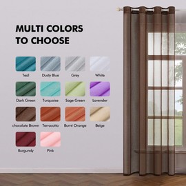 MIULEE 2 Panels Chocolate Brown Sheer Window Curtains Elegant Grommet Top Window Voile Drapes/Treatment Linen Textured Panels for Bedroom Living Room (54X84 Inches Dark Brown)