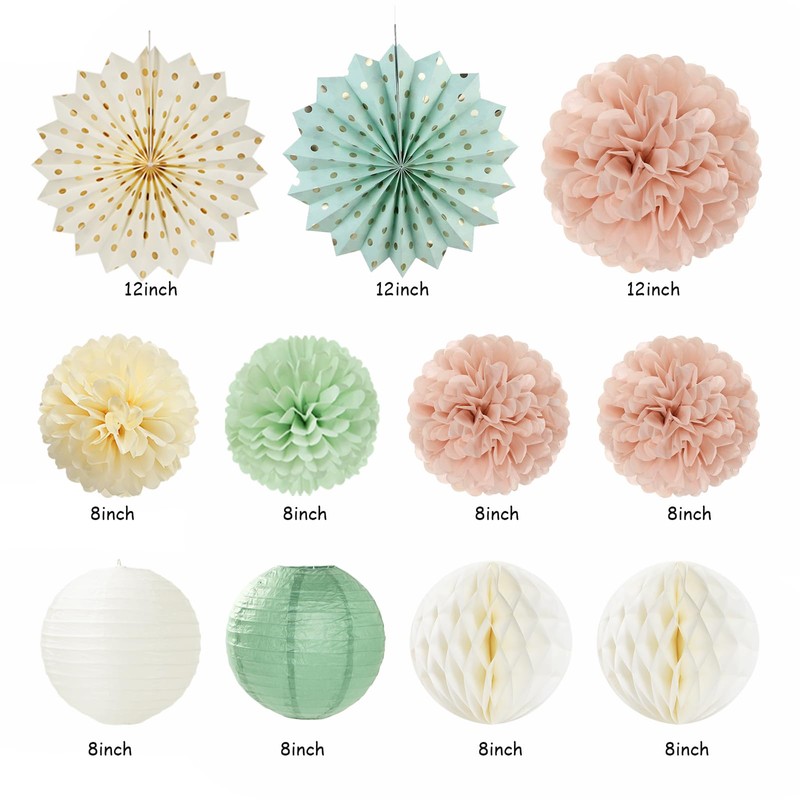 Sage-Green Blush-Pink Beige Birthday Party-Decorations - 21pcs Happy Banner,Cream Light