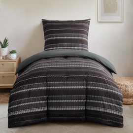 RUIKASI Bed Linen 155 x 220 cm 2-Piece Dark Duvet Cover 155 x 220 cm Set with Striped Pattern, Microfibre Bedding Sets with Zip, Soft and Non-Iron