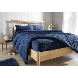 Olivia Rocco Teddy Fleece Extra Deep Fitted Sheet Cosy Warm Fluffy Fitted Bed Sheets, Navy Double