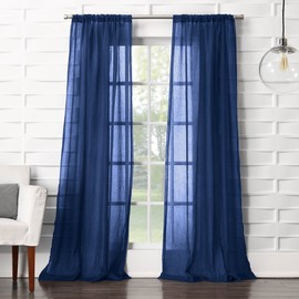 No. 918 Tayla Crushed Texture Semi-Sheer Rod Pocket Curtain Panel, 50" x 63", Indigo