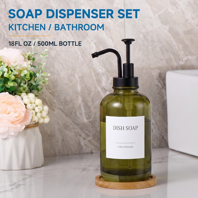 Glass Soap Dispenser with Upgrade Pump, Hand and Dish Soap