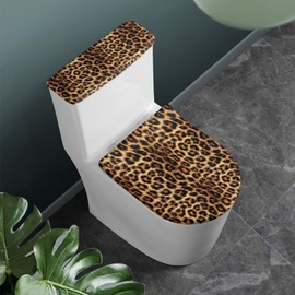 Hzeswody Leopard Toilet Cover, Toilet Lid Cover for Bathroom，Waterproof & Dustproof Round Toilet Seat Cover Set，Elongated Toilet Seat Cover 2 Pieces Set Fits Oblong Lids