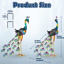 Peacock Garden Statues Metal Peacocks Sculptures for Outdoor Backyard Decor Patio Lawn Porch Yard Decoration (Pack of 2, Blue)