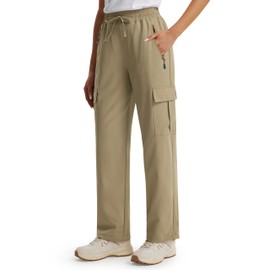 Libin Women's Cargo Hiking Pants 27" Summer Lightweight Casual Work Pants Athletic Workout Track Active Joggers Quick Dry Travel Safari Outdoor Trousers, Dark Khaki M