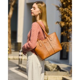 ToLFE Tote Bags for Women Purses and Handbags Top Handle Satchel PU Leather Shoulder Hobo Bags, Amber Brown