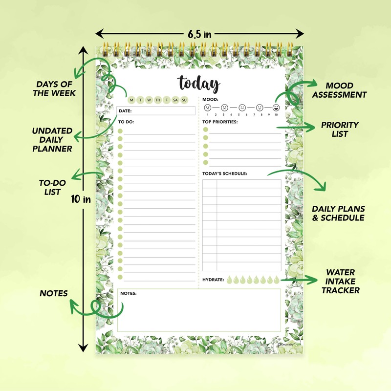 Decorably Daily Planner Pad with Schedule - Daily To Do