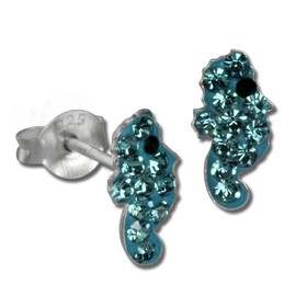 Earring Zirconia 925 Sterling Turquoise Tee-Wee Kids Children Kids Glitter Silver Seahorse Stud Earring Jewellery SDO8019T
