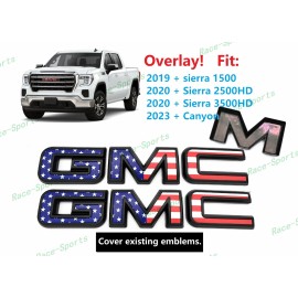 Auto GMC OVERLAY Front Rear Matte Black Blue USFlag GMC Emblem Sierra15002500