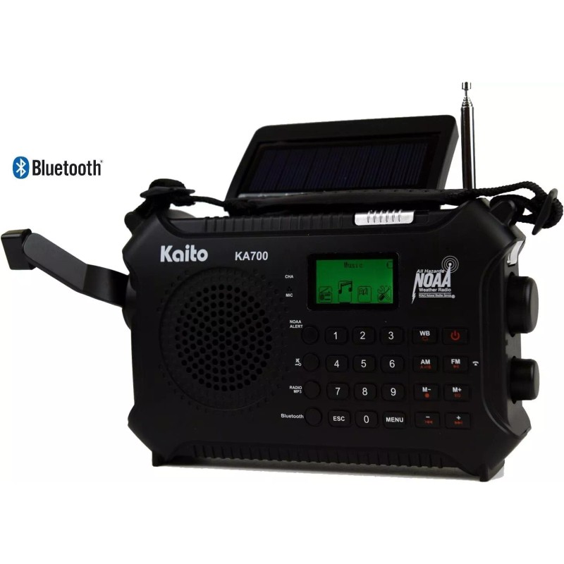 Kaito KA700 Bluetooth Hand Crank Solar Powered Emergency Radio with